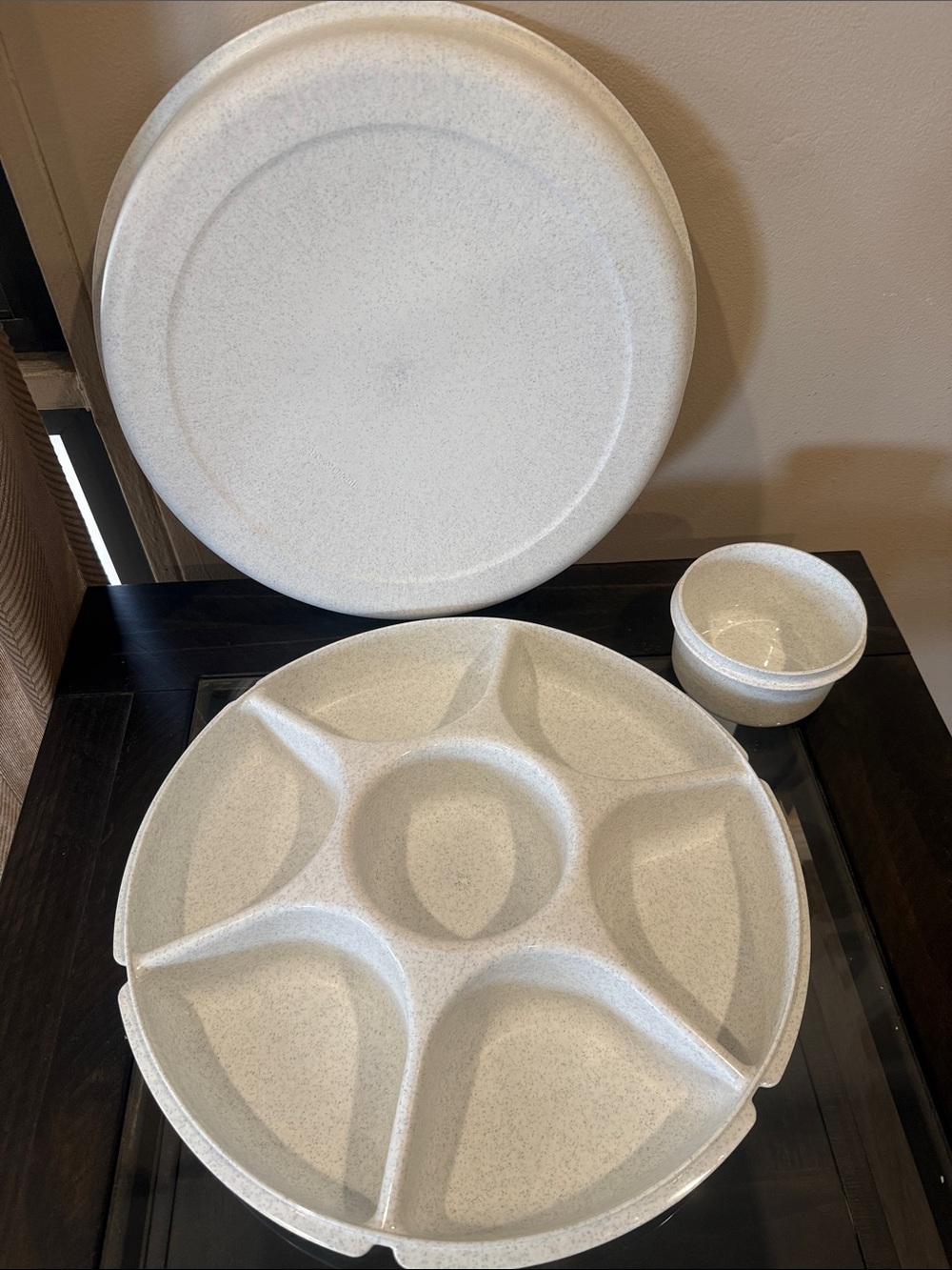 Tupperware Speckled Cream Round Divided Serving Tray with Bowl